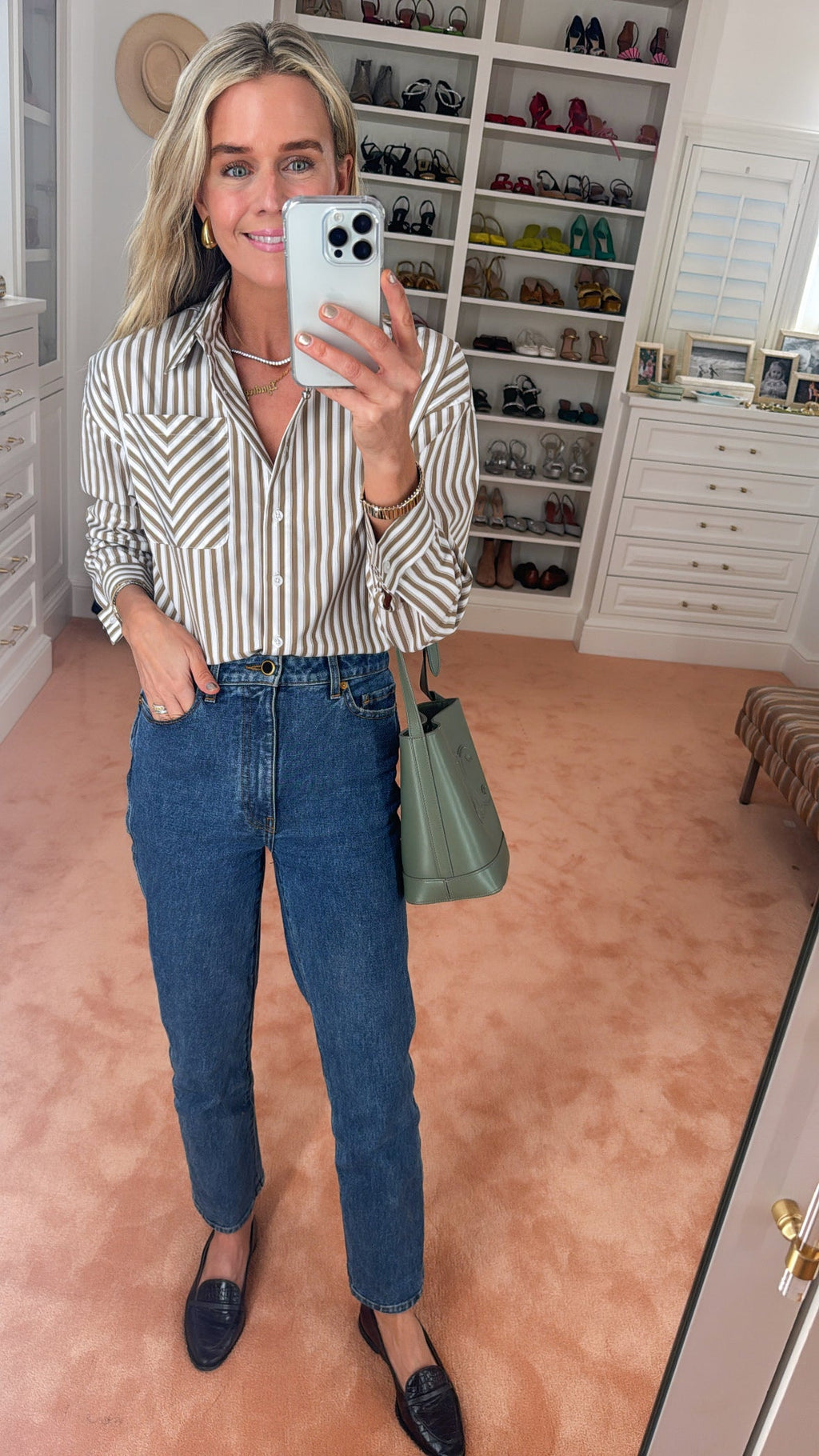 MASON'S DAUGHTER the French Cuff Boyfriend Shirt, Camel and White Striped Poplin