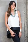 Women's White and Black Woven Cotton Tank Top - White Orchid