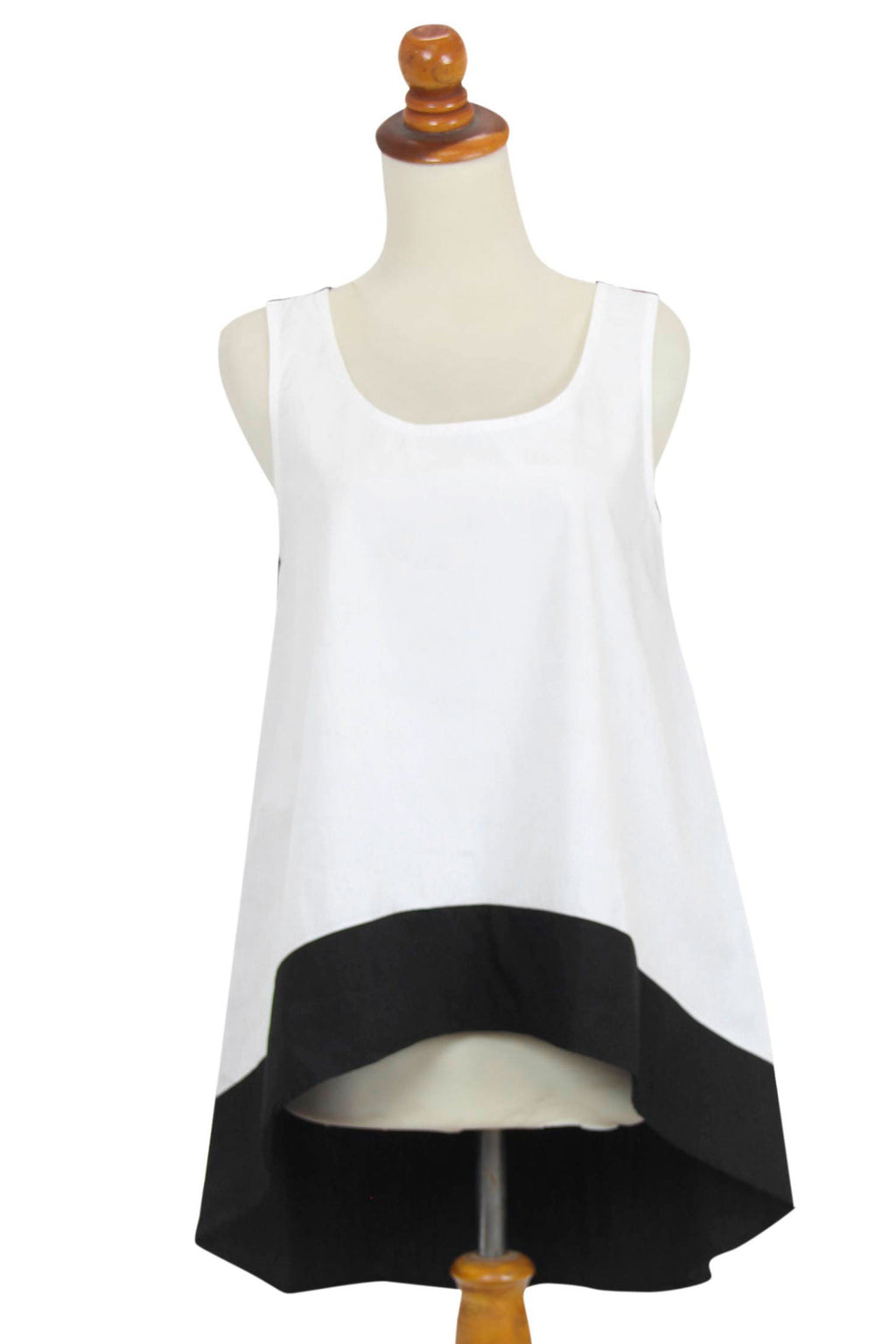 Women's White and Black Woven Cotton Tank Top - White Orchid